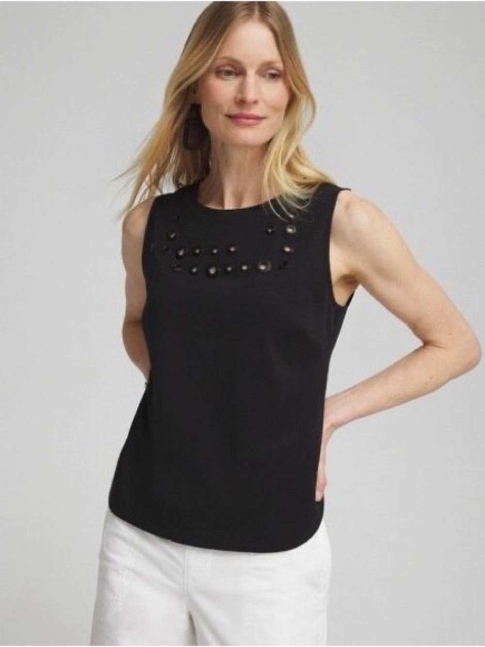 Chico's NWOT Black Sleeveless Rivet High Neck Tank